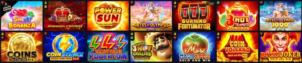 Casino games in the mobile app